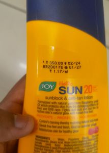 Joy Anti Tan Sunscreen Body Lotion.