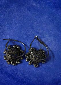 Hoop Jhumka Earrings (Oxidised)