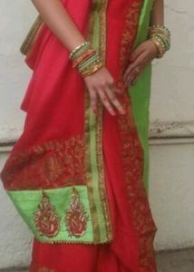 Red Saree Green Border