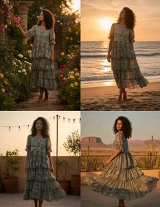 Green Floral Ruffle Sleeve Dress