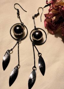Silver Orb &amp; Leaf Dangle Earrings