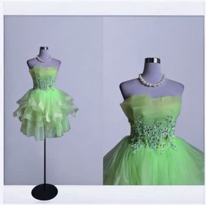 Green cocktail dress cascading ruffles strapless s