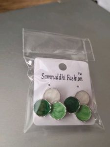 Stylish Green &amp; White Earrings