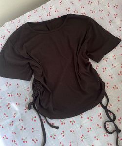 Black Ribbed Tie Detail Top