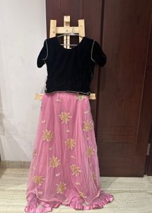Pretty Pink Hand Embroidered Choli With Lehngha