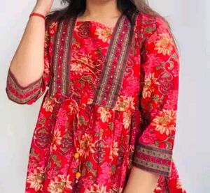 Red Floral Printed Formal Kurtis For Woman