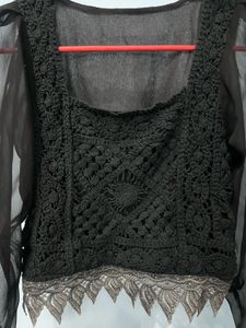 Sheer Sleeve Crochet Top