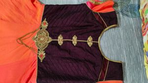 Burgendy And Orange Gown With Dupatta