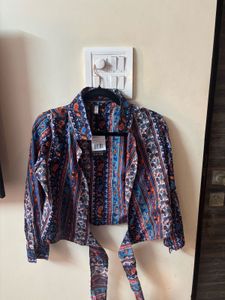 Boho Print Tie-Front Top