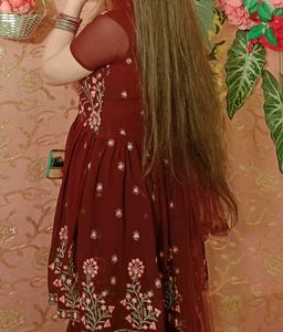 Maroon Embroidered Kurta Set