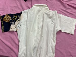 White And Navy Blue Shirt Style Dress