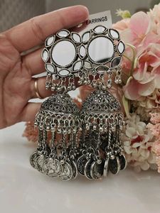 Boho Silver Jhumka Earrings