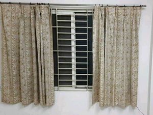 Elegant Beige Floral Curtains (2 Window + 1 Door)