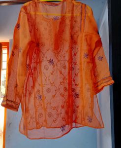Orange Embroidered Kurta