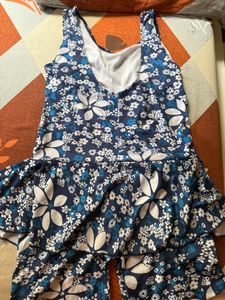 Floral Swim Dress - Navy Blue