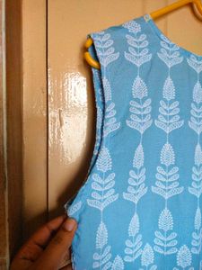 Powder Blue Chikankari Work Kurti For Women