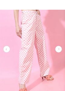 Pink Checkered Wide Leg Pants