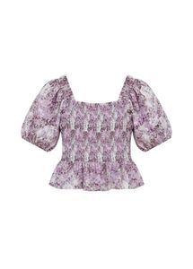 Purple Floral Smocked Peplum Top
