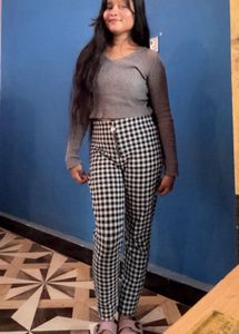 Gingham High-Waisted Pants