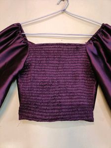 Purple Satin Ruched Crop Top