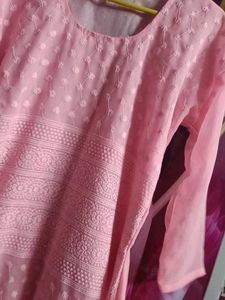 Pink Embroidered chikankari Kurta