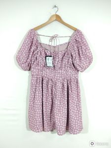 Faballey Printed Pleated Short Sleeves Dress