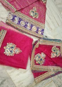 Pink Embroidered Unstitched lehenga choli material
