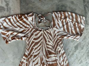 Brown & White Leaf Print Dress