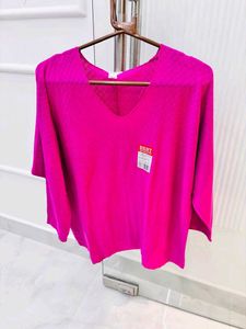 Magenta V-Neck Knit Sweater