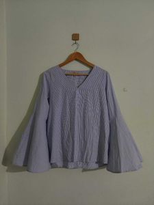 Sky Blue Striped Bell Sleeve shirt