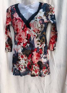 I. Floral Print Top with Lace