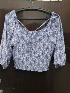 NUON Floral Smocked Crop Top XL