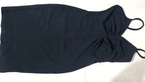 Black Ruched Bodycon Dress With tie up Details, has Shoulder Straps , Sleevesless