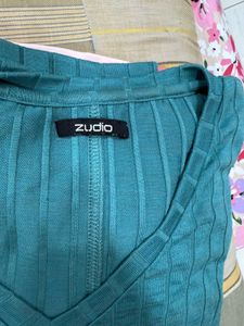 Teal Ribbed V-Neck Top