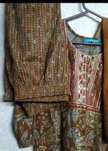 Elegant Brown Printed Kurta Set