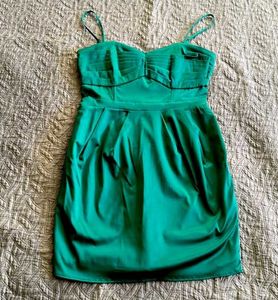 H&amp;M Satin Kelly Green Mini Cocktail Dress with rem