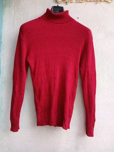 Red Turtleneck Knit Top