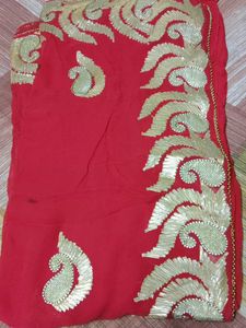 Red Saree with Gold Embroidery