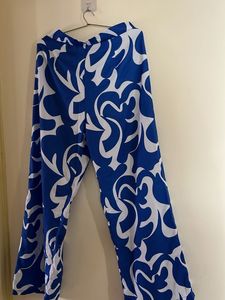 Blue Patterned Crop Top and trousers co ord set