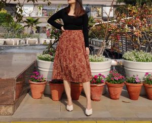 Floral Print A-Line Midi Skirt