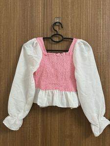Pink &amp; White Corset Peplum Top