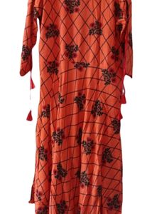 Women Embroidered Ankle Length Kurta, Orange