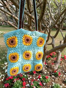 Sunflower Crochet Tote Bag