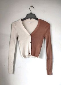 Brown & Beige Ribbed Crop Top