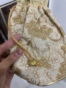 Elegant Gold Embroidered Potli Bag