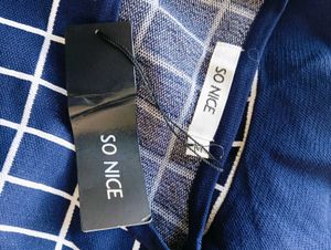 Stylish Navy &amp; White Peplum Top
