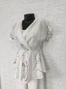 Imported White  Cotton Printed Top