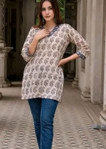 Printed White  Short Kurti