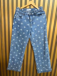Patterned Wide Leg Jeans