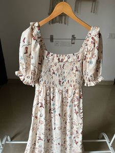 Cream Cowgirl Print Shirred MAXI  Dress